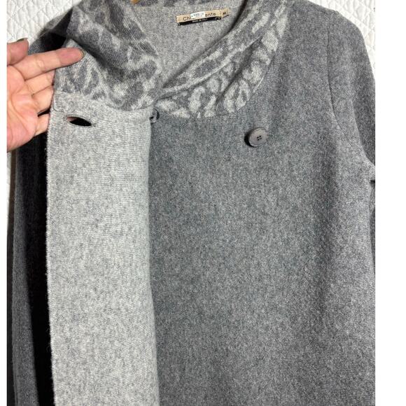 Chiaramente Women M Gray Animal Print Wool Sweater Jacket Winter Career - Picture 3 of 9